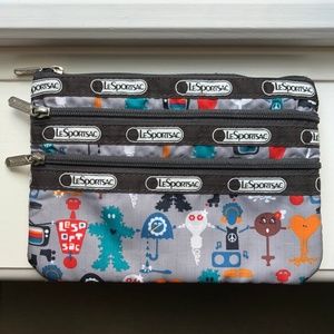 Lesportsac Roller Skate Robot 3 Zip Cosmetic Pouch